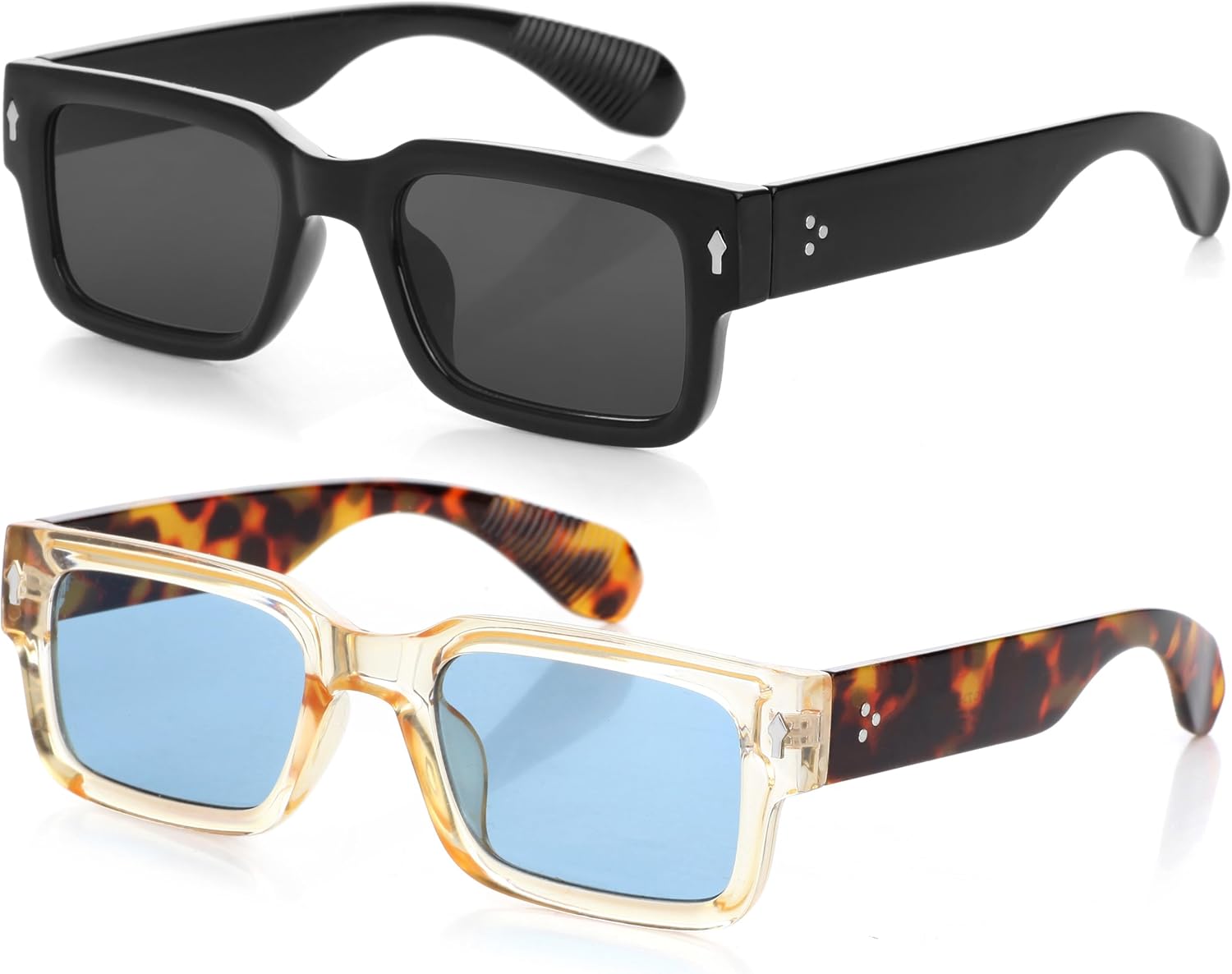 

Солнцезащитные очки Kursan Square Thick Frame Black для мужчин и женщин, модные прямоугольные солнцезащитные очки с защитой от УФ-излучения UV400, 2 Pack（black/Black + Transparent Yellow/Blue)