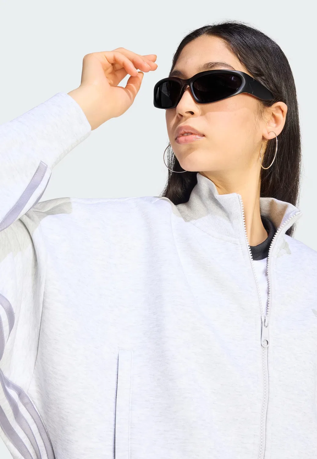 Худи на молнии Adidas Originals Spacer светло-серого цвета — фото 4