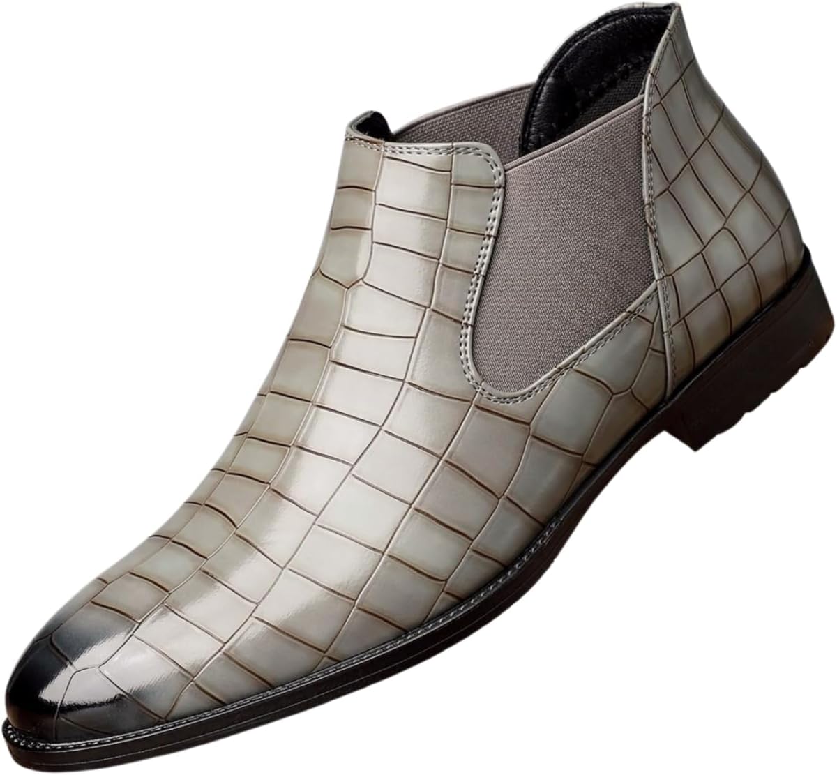 

Мужские кожаные ботинки Chelsea Santimon, ботинки-слипоны с узором под крокодила, с эластичными боковыми вставками, серый