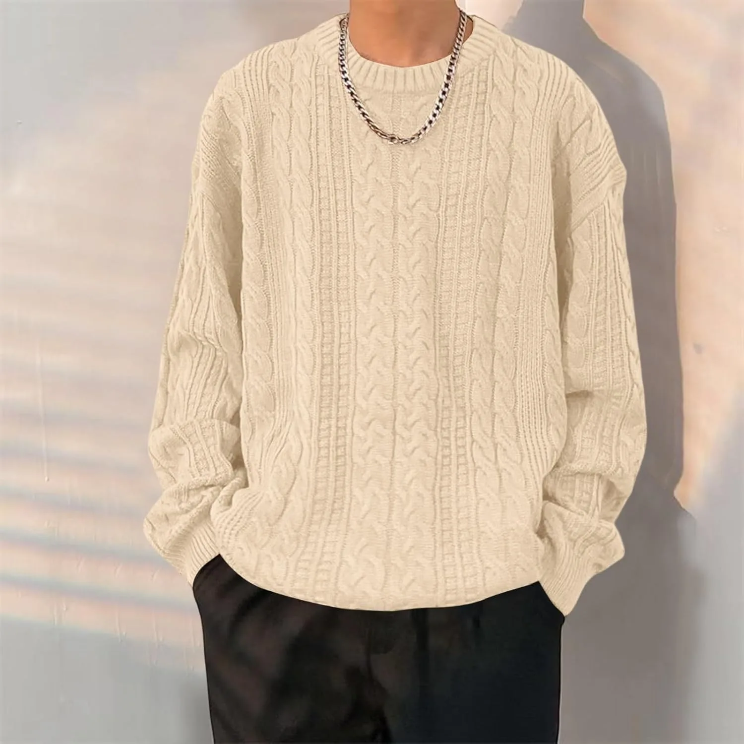 Мужской свитер Crewneck свободного кроя с узором Cable Knitted — фото 3