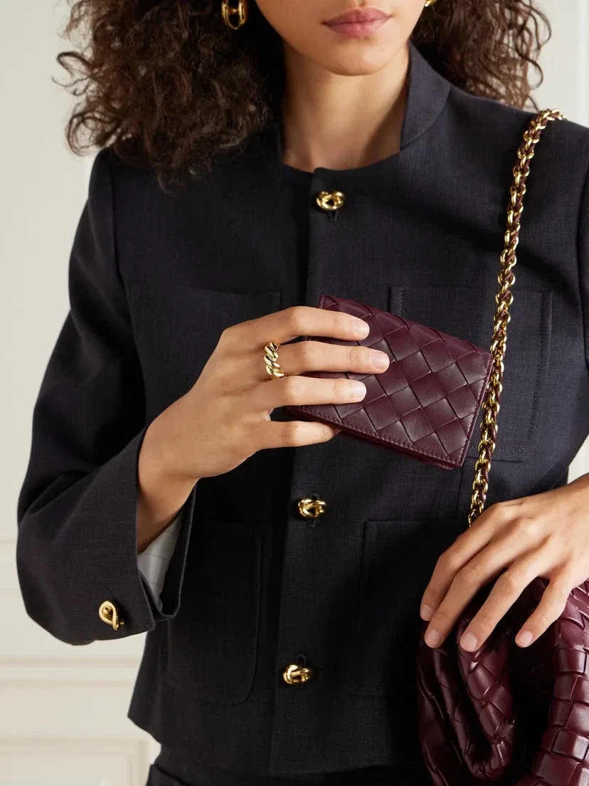 Кожаный кошелек Intrecciato BOTTEGA VENETA, золотой — фото 2