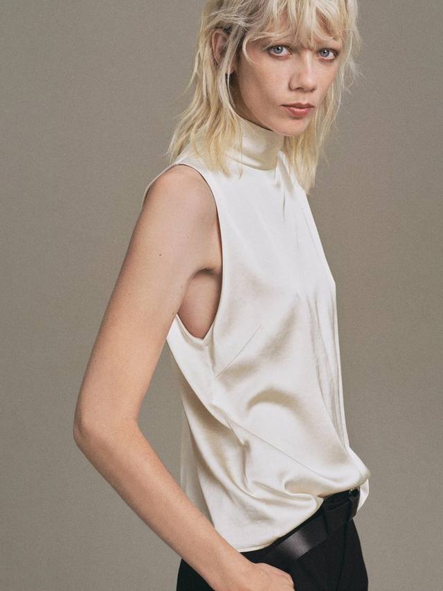 

Stonak топ с высоким воротником из сатина Mango, Light Beige