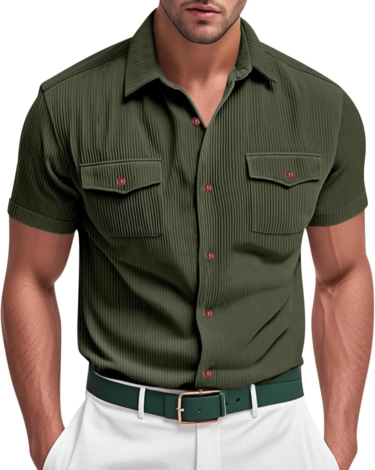 

Мужская рубашка из вельвета с коротким рукавом