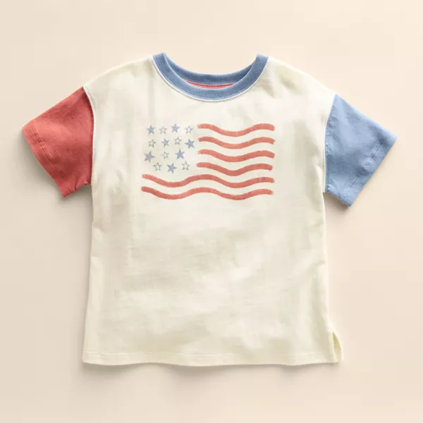 

Детская органическая футболка с коротким рукавом для детей 4-12 лет Little Co. By Lauren Conrad, цвет ivory flag graphic