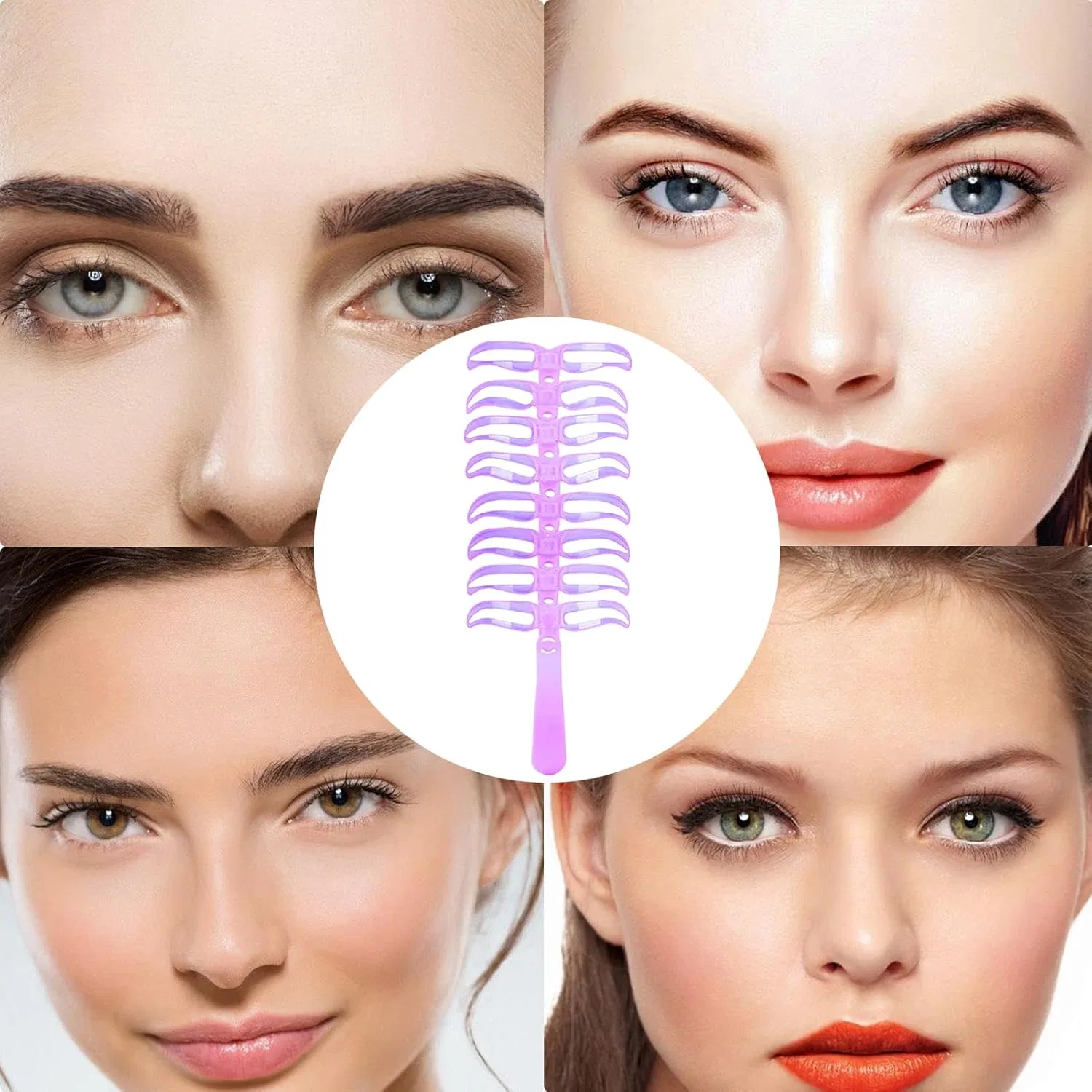 Набор трафаретов для бровей, 8 форм, многоразовый, фиолетовый — фото 4