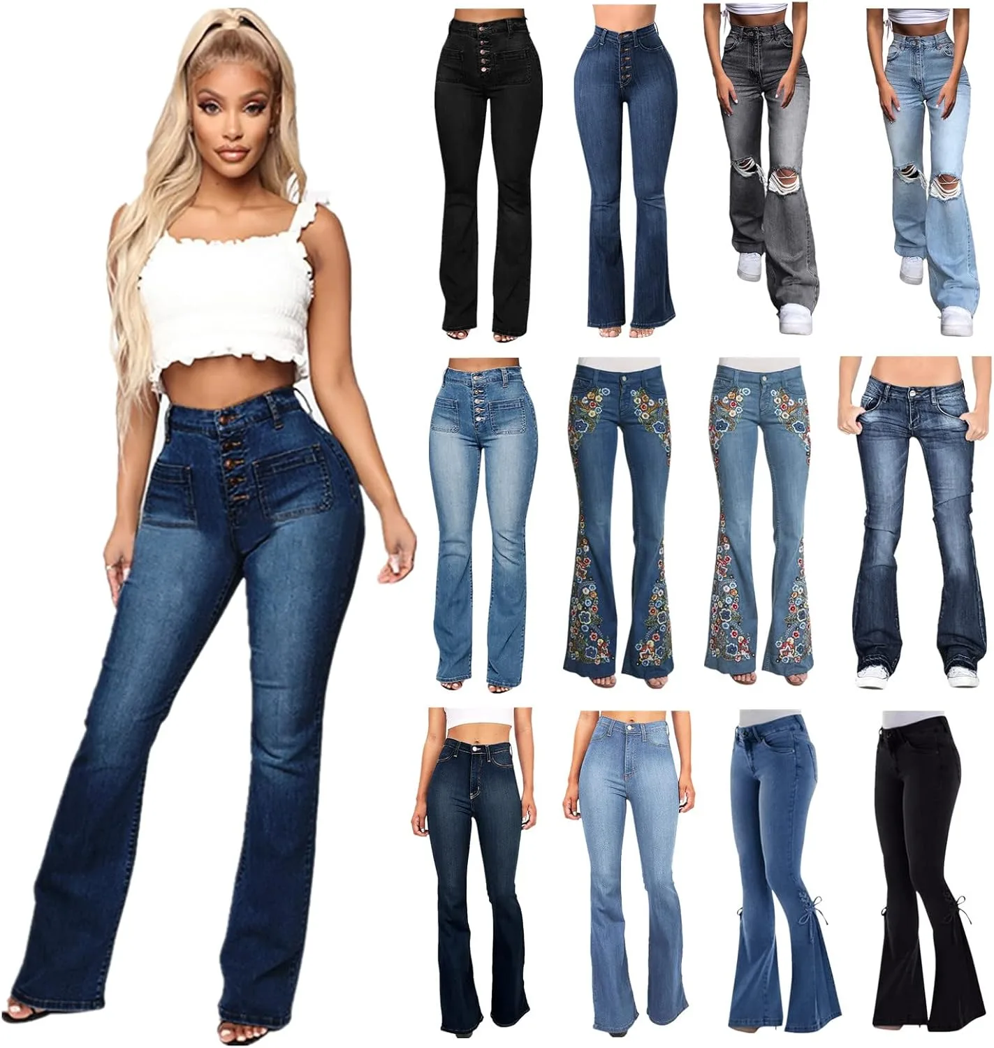 

Брюки Bell Bottom для женщин с высокой талией, эластичные, от Petite до Plus Size WABEOR
