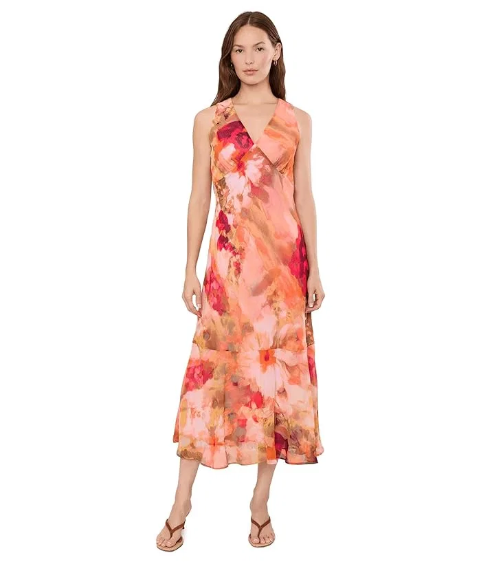 Платье с цветочным принтом Sleeveless Floral Chiffon Ruffle Hem Calvin Klein, Khaki