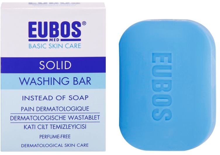 

Синтетическое мыло синего цвета для базового ухода за кожей без отдушек Eubos, 125 гр