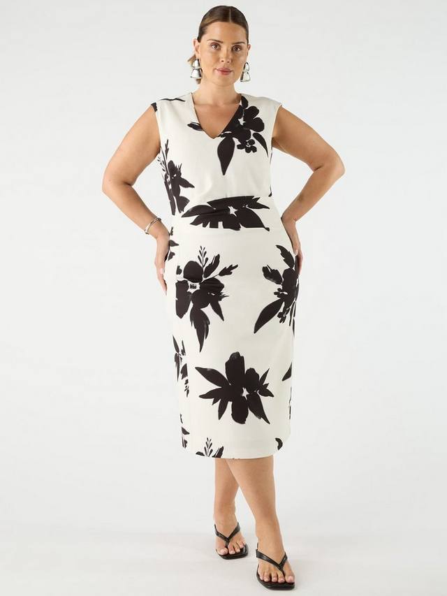 

Платье миди Curve с цветочным принтом и плиссированными вставками по бокам Live Unlimited, Ivory/Multi