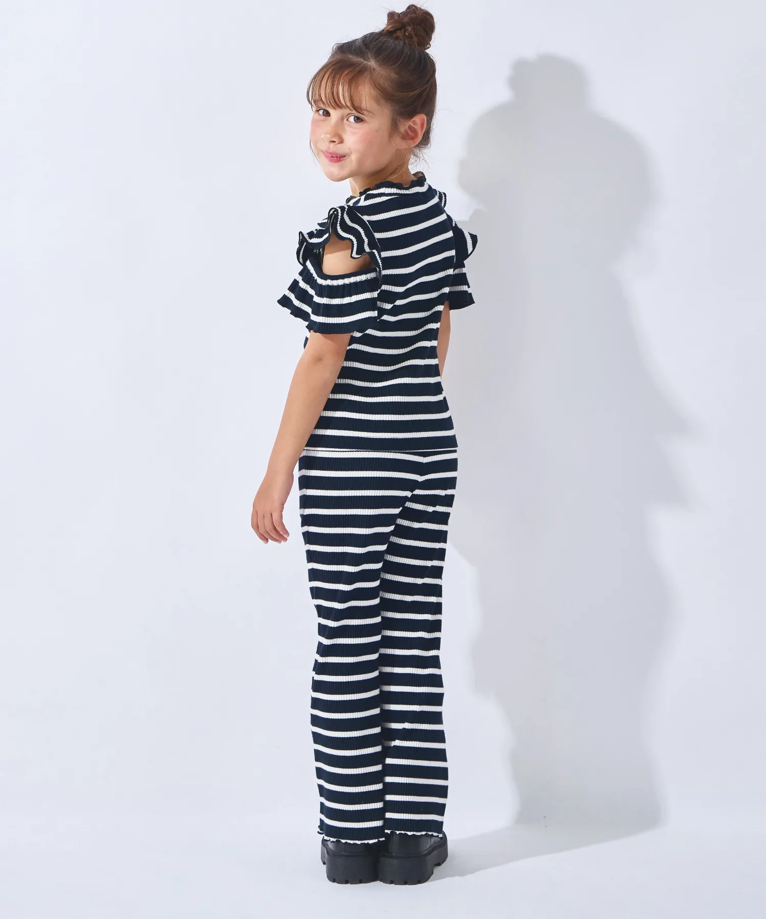 Детские брюки-клёш в рубчик Ever Closet тёмно-синие — фото 4