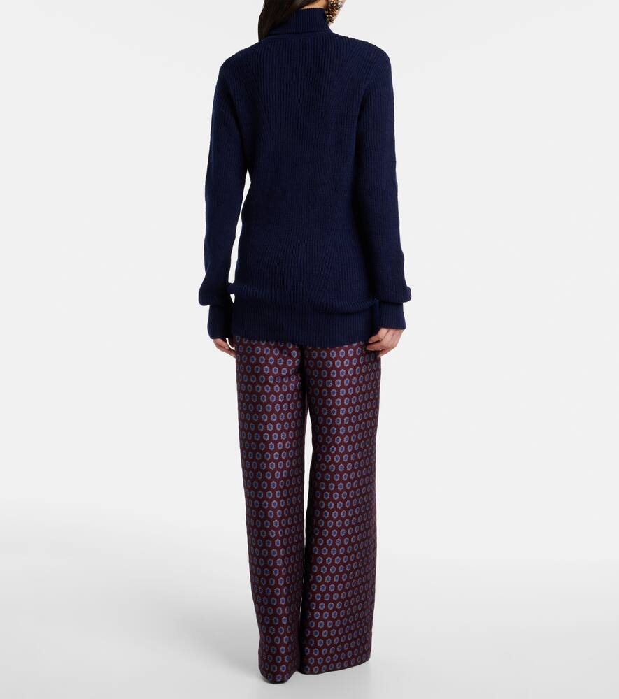 Вязаный ребристый водолазка из шерсти Dries Van Noten, Navy — фото 3