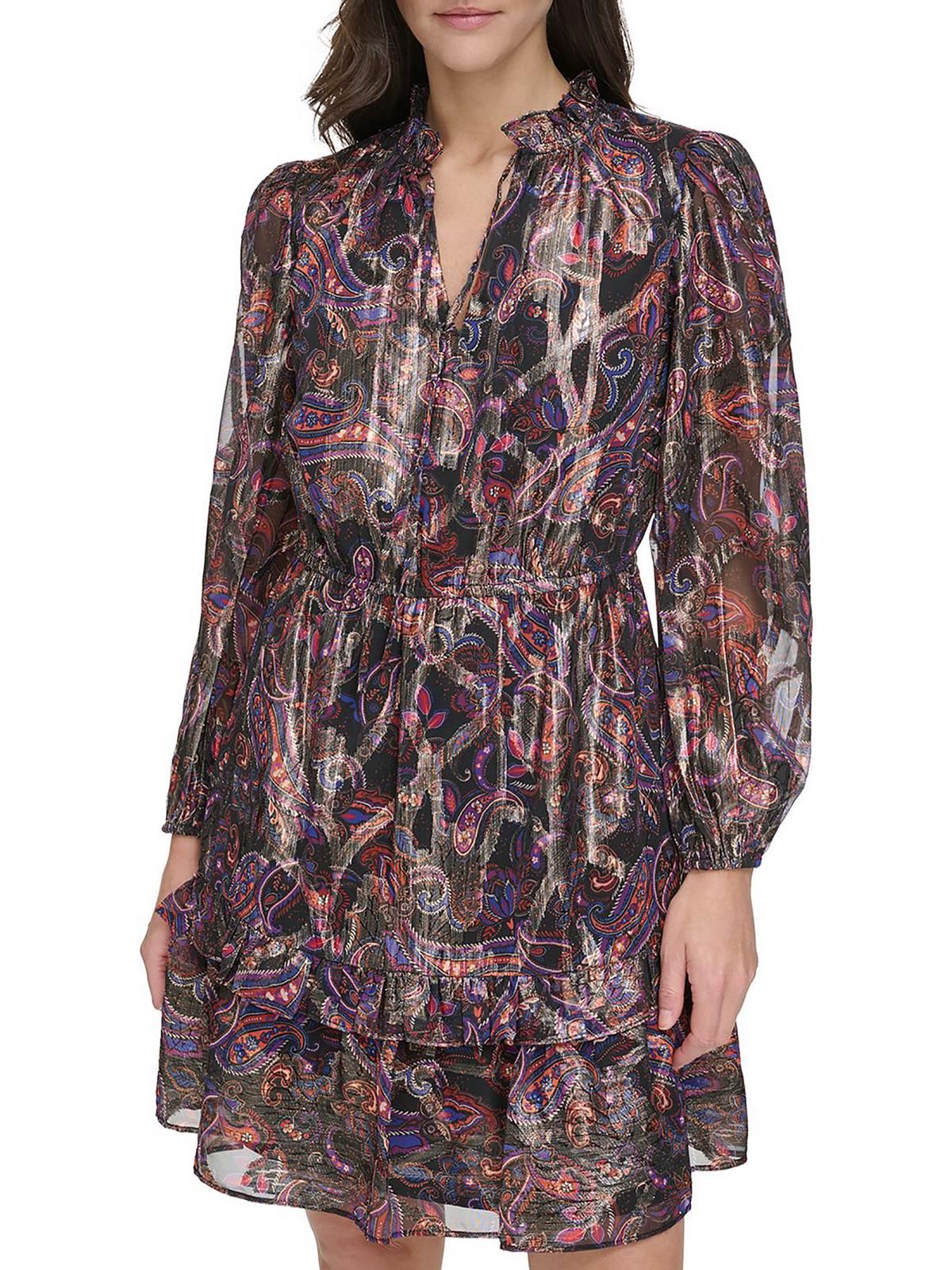 

Мини-платье Petites Womens Metallic Ruffled Vince Camuto, цвет black multi