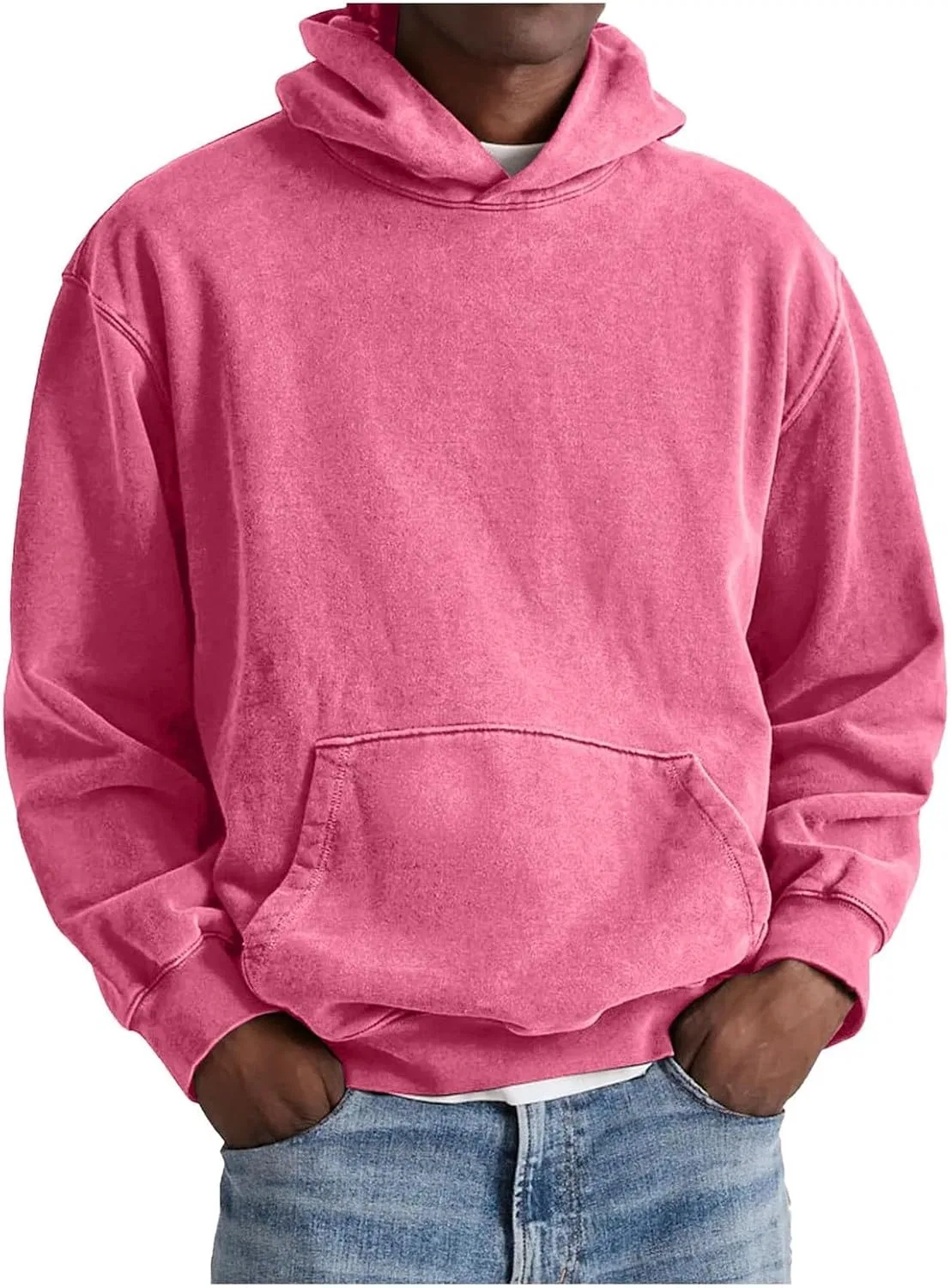 Мужской худи с флисовой подкладкой, свободный, с капюшоном и карманами, Hot Pink