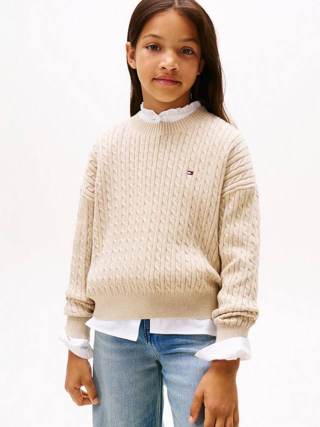 

Детский джемпер из хлопка с косой вязкой Tommy Hilfiger, Malted Milk