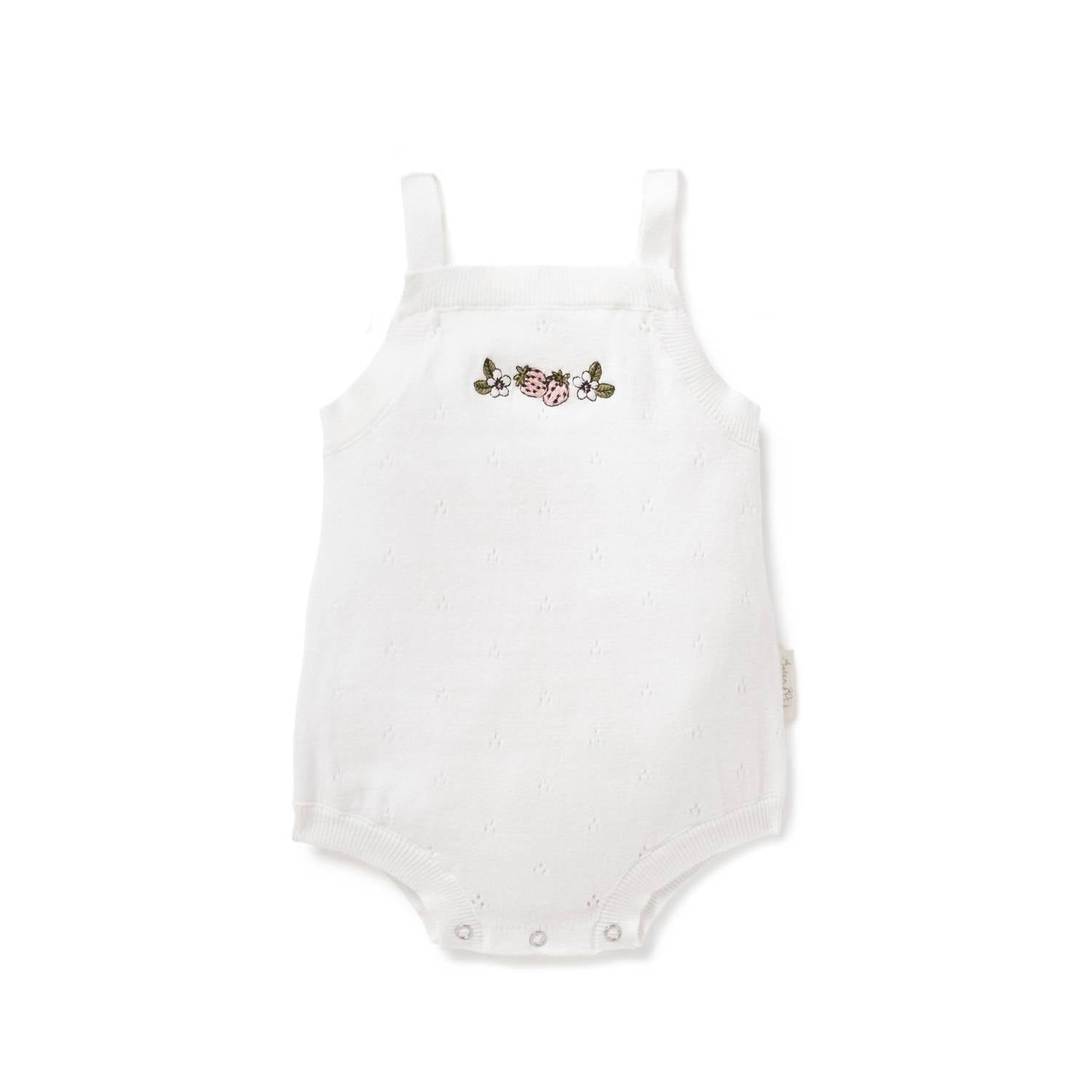 

Комбинезон Strawberry Pointelle Knit Romper белого цвета Aster & Oak