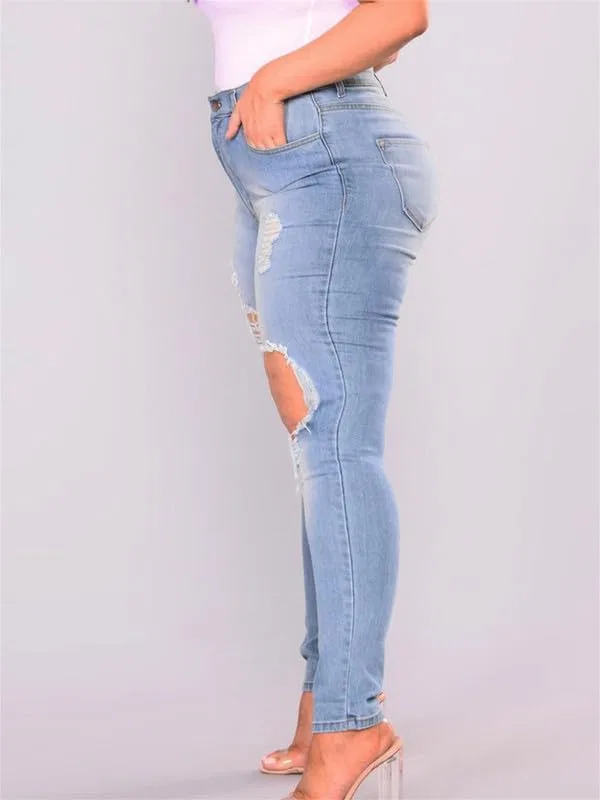 Джинсы скинни с потертостями, Plus Size, синий — фото 2