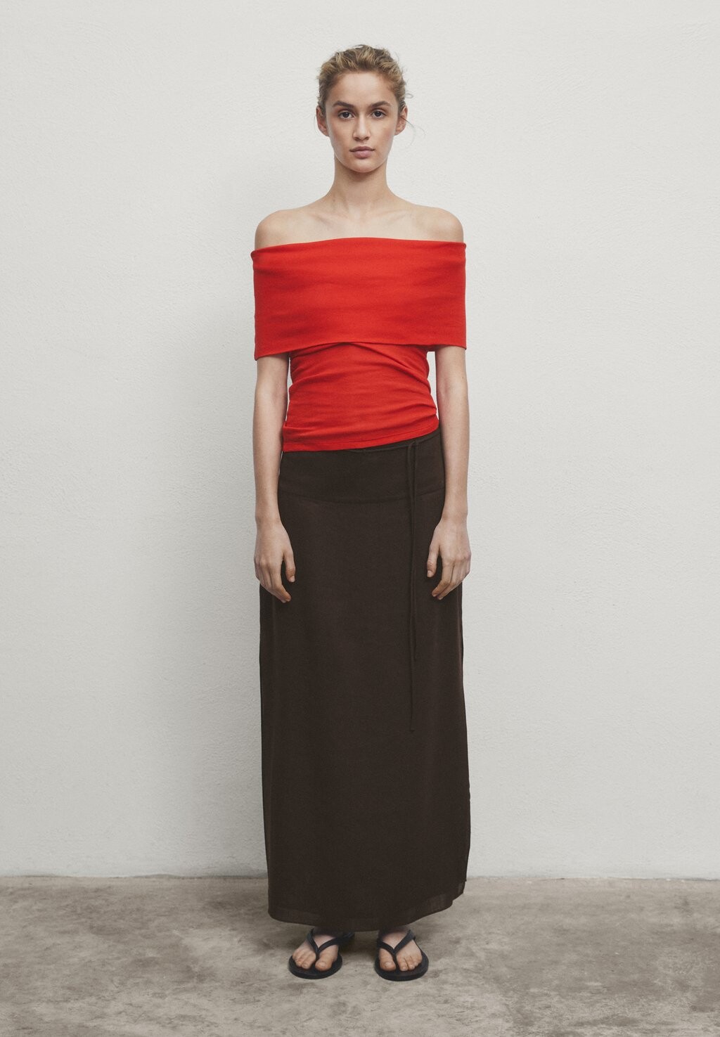 

Блузка Off-The-Shoulder Massimo Dutti, красная