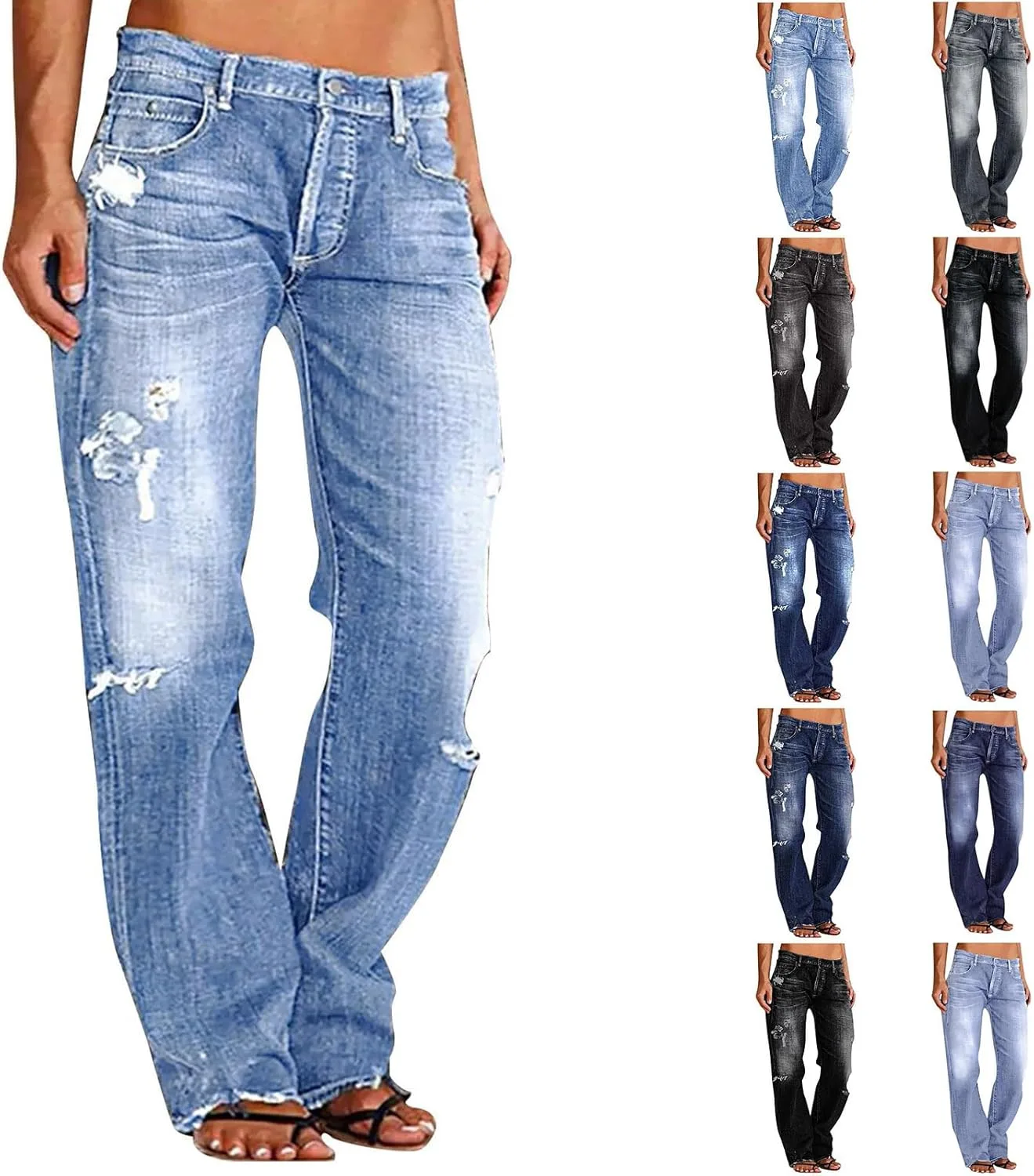 

Женские джинсы прямого кроя с застежкой на пуговицах, низкой посадкой и потертостями, plus size zmkgee