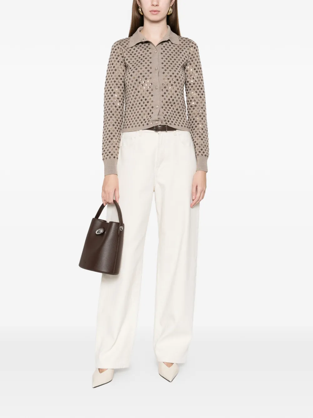 Кардиган с украшениями и воротником Max Mara, коричневый — фото 2