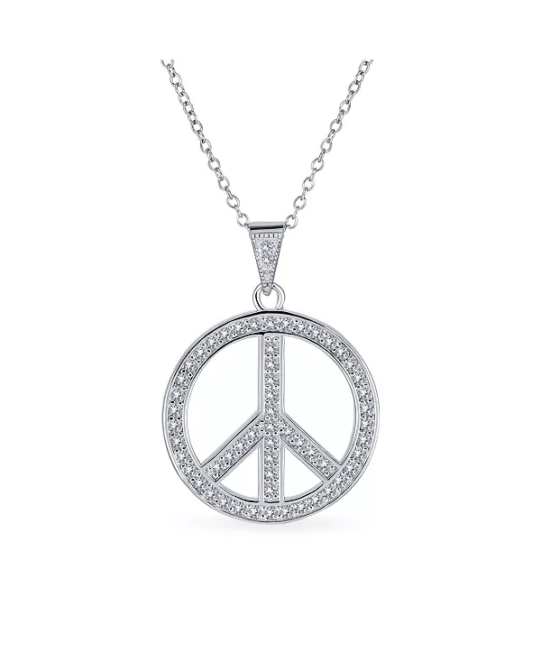 

Кулон с открытым знаком мира из стерлингового серебра с цепочкой и кубическими цирконами в паве Bling Jewelry, clear