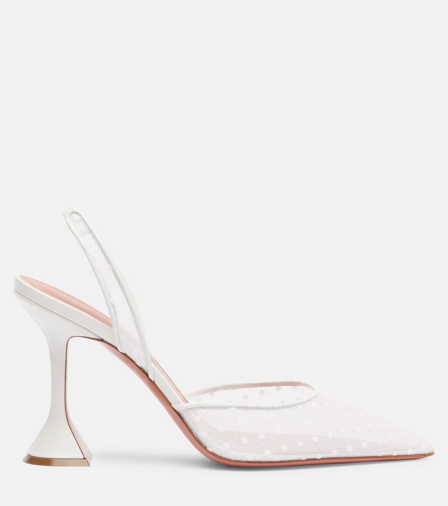 Туфли-лодочки Holli 95 point d'esprit с ремешком на пятке Amina Muaddi, White Polka-Dot — фото 4