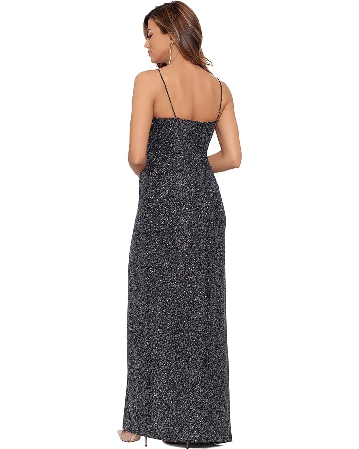 

Платье Betsy & Adam Long Cami Wrap Puff Glitter Gown, черный/серебряный