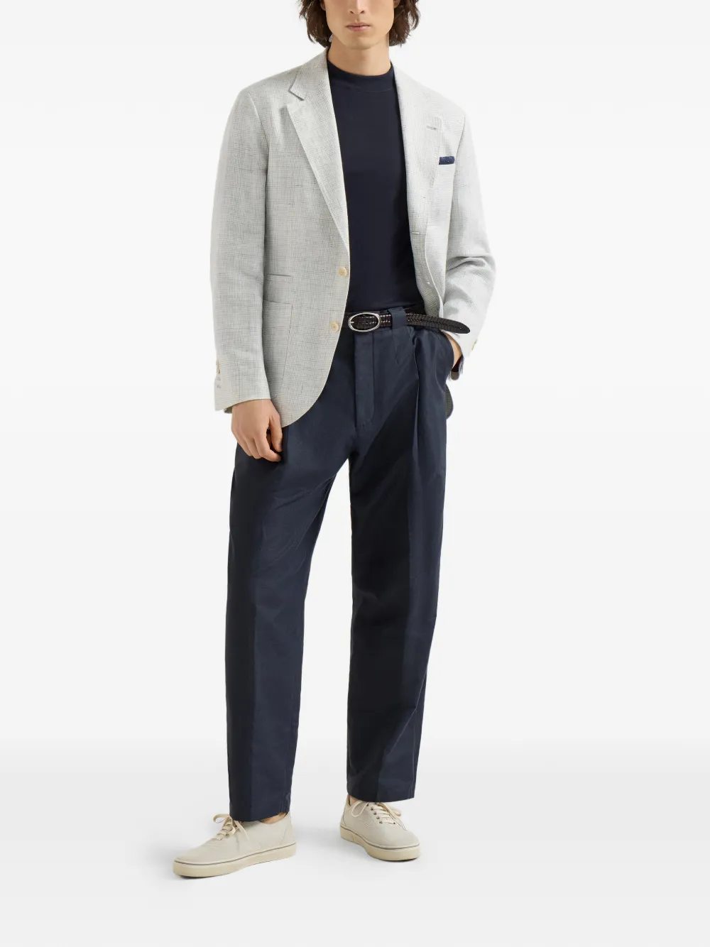 Льняной пиджак с накладными карманами Brunello Cucinelli, серый — фото 2