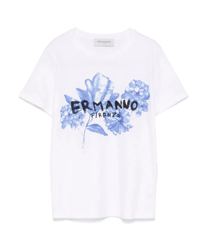 

Футболка, украшенная кристаллами, элегантный стиль. Ermanno Scervino, мультиколор