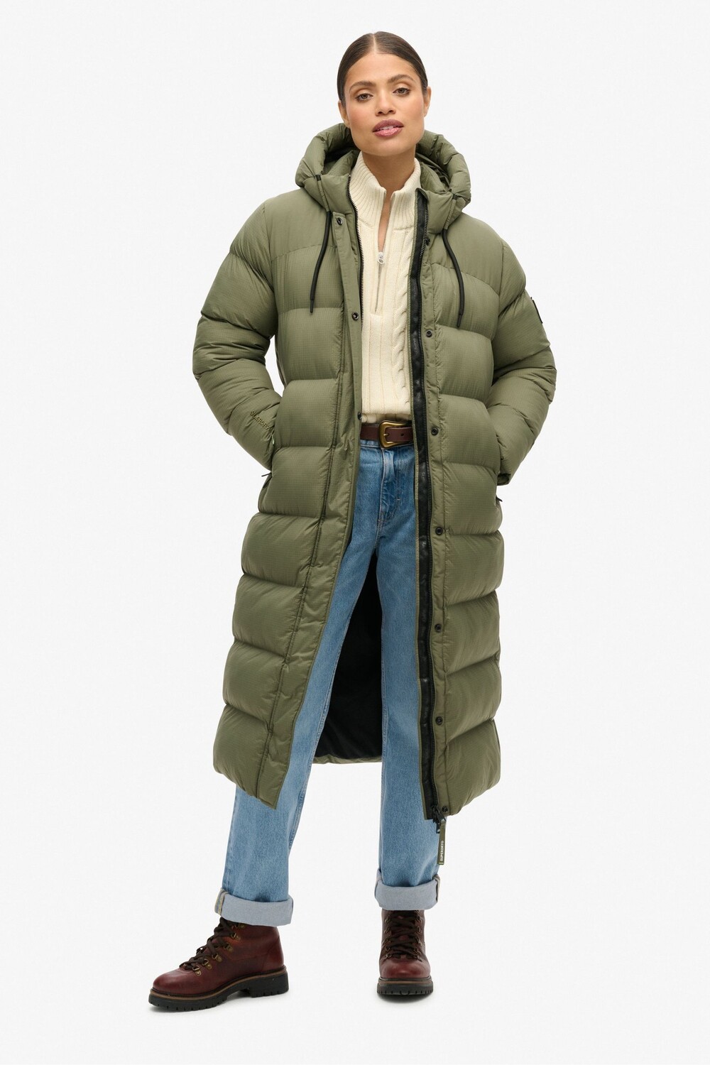 Удлиненная куртка пуховик из ткани рипстоп Superdry, зеленый — фото 2