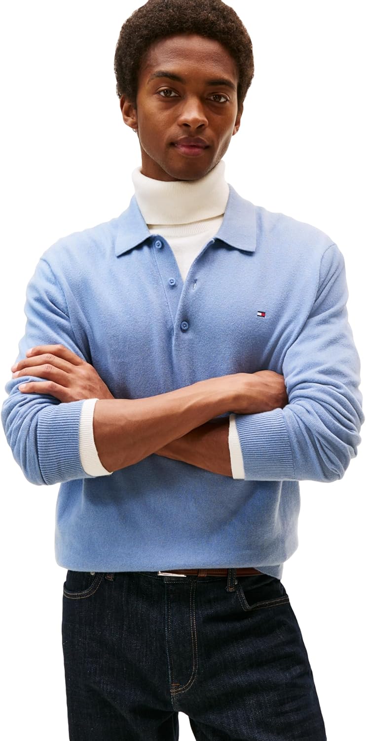 

Мужской свитер-поло Tommy Hilfiger из хлопка и кашемира с длинными рукавами, Brisk Blue