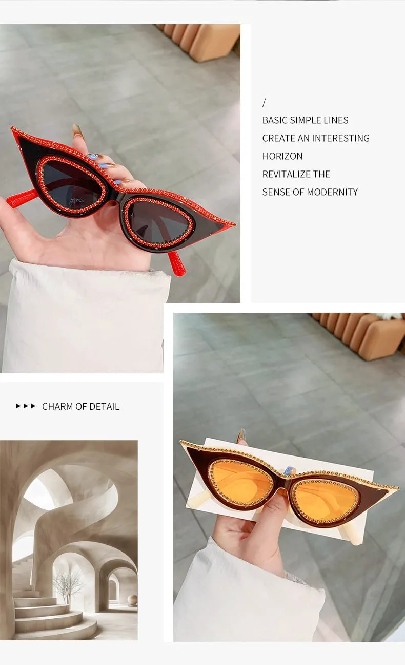 

Солнцезащитные очки «кошачий глаз» с бриллиантовой инкрустацией, очки для уличной фотографии в европейском и американском стиле, для мужчин и женщин Gksbnck, C4