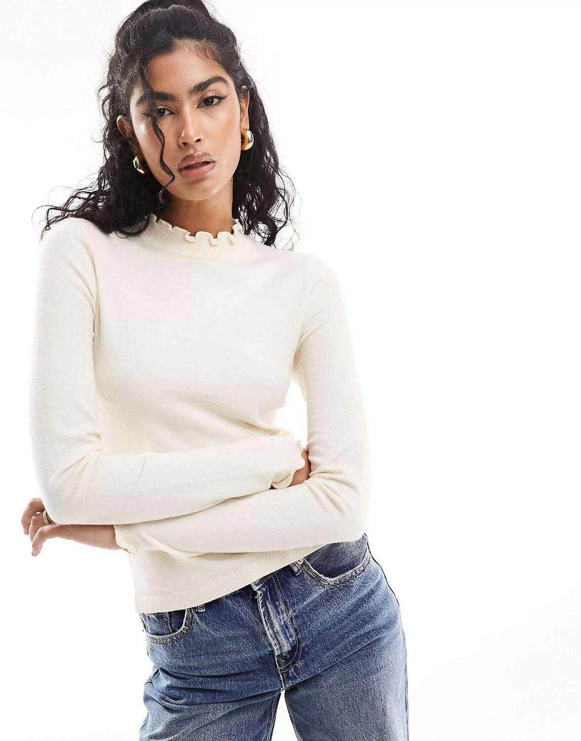 

Кремовый вязаный топ с салатовой каймой Vero Moda