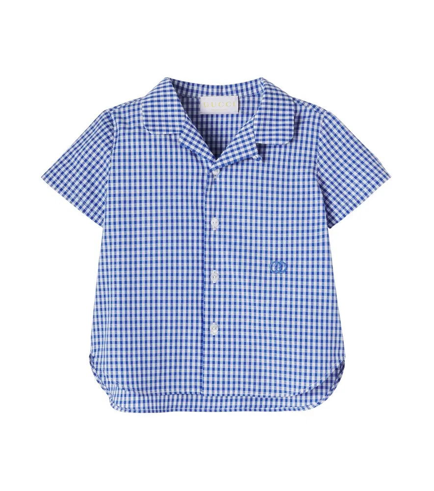Детская клетчатая хлопковая рубашка Gucci Kids, синий