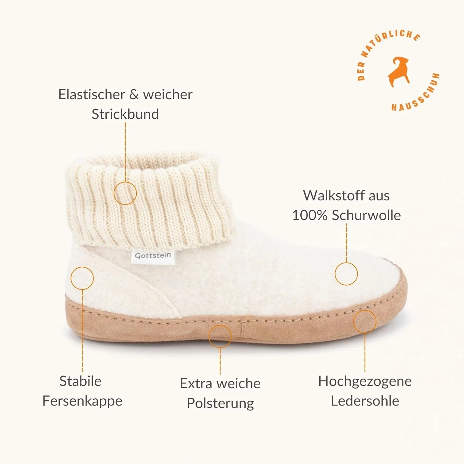 Новые шерстяные тапочки Gottstein Dakota Mulesing-Free Sheep - шерстяные тапочки для ручного труда. Мужские и женские, размер EU 36-47 - с высоким трикотажным поясом и мягкой кожаной подошвой — фото 4