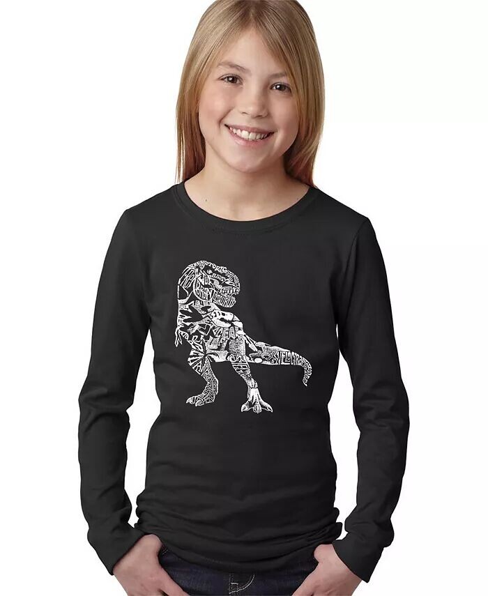 

Футболка с длинным рукавом Big Girl's Word Art - Dino Pics LA Pop Art, черный
