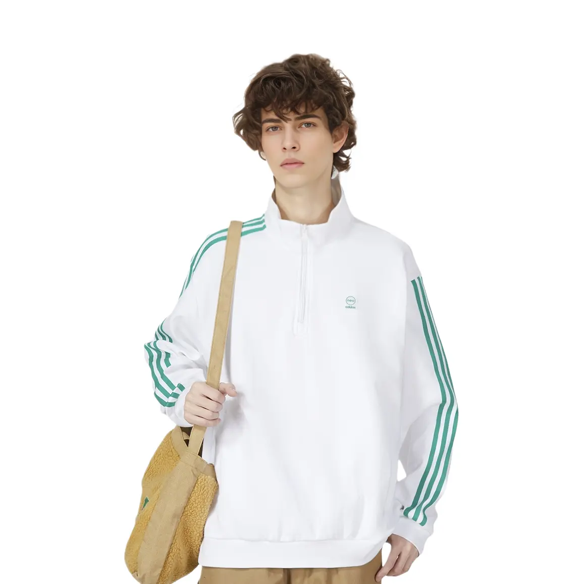 Толстовка с капюшоном для фитнеса и бега Pure Color Adidas Neo, белый/зеленый — фото 3