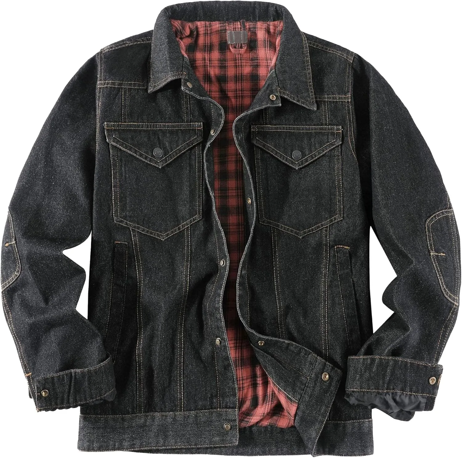 Мужская фланелевая подкладка джинсовая куртка Snap Cowboy Cut Western Trucker Coat классическая узкая винтажная усиленная рабочая рубашка-куртка Generic, Bk