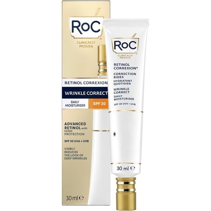 

RoC Retinol Correxion Wrinkle Correct Ежедневный увлажняющий крем Spf 30 Увлажняющий крем с ретинолом и витамином Е 30 мл