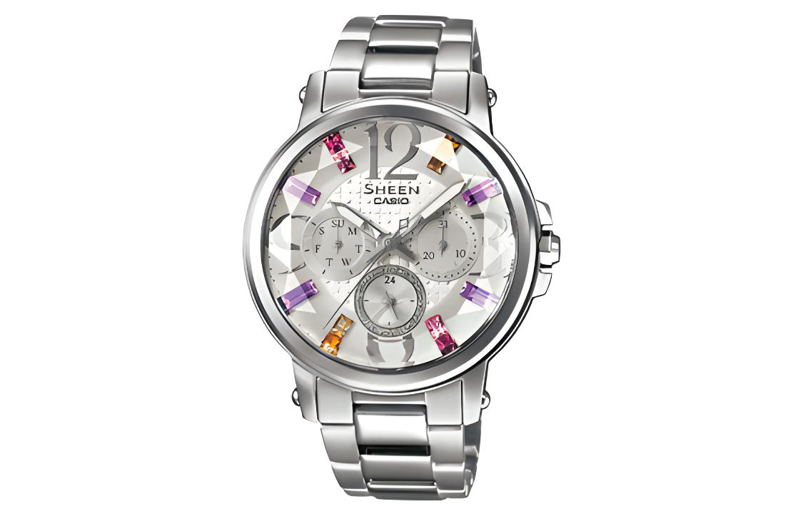 

CASIO Часы Women's SHEEN Silver Watch SHE-3035D-7A, Silver Dial