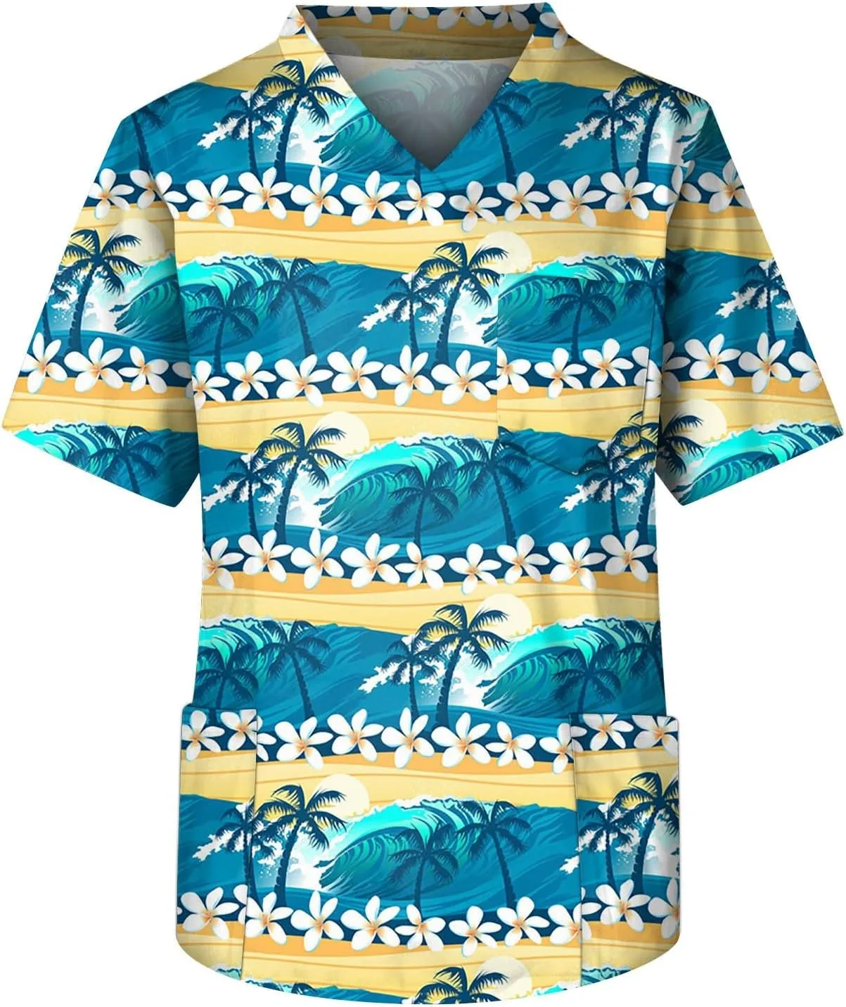 

Мужская гавайская рубашка, повседневная футболка с коротким рукавом и V-образным вырезом