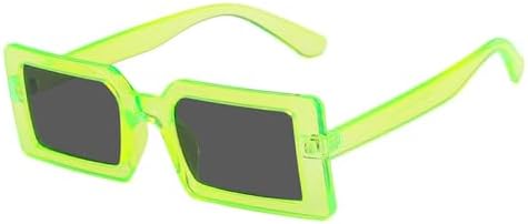 

2026 Модные прямоугольные солнцезащитные очки флуоресцентного зеленого цвета для женщин с прозрачными линзами, винтажные мужские солнцезащитные очки UV400 MTZJH, Green Gray