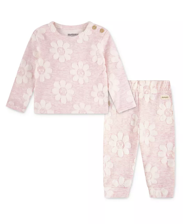

Детский комплект для девочек из двух предметов: топ и штаны с цветочным принтом Huggies, розовый