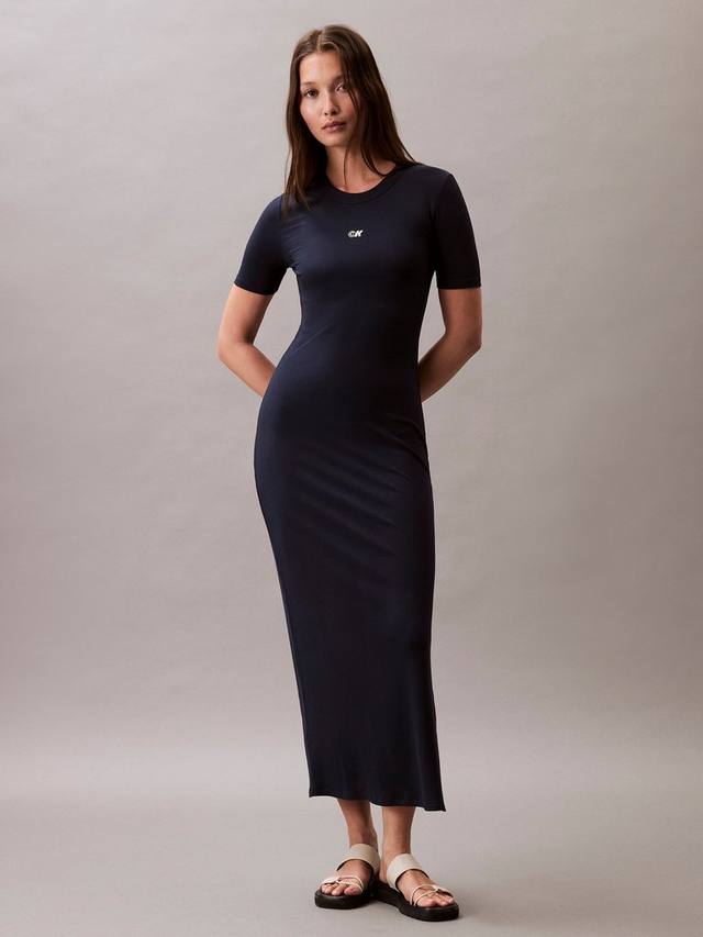 

Риббен короткий рукав смесовый макси-платье Calvin Klein