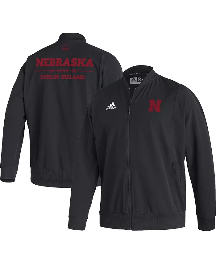 

Мужская черная бомбер Nebraska Huskers Ireland с полной молнией и тканым рисунком adidas