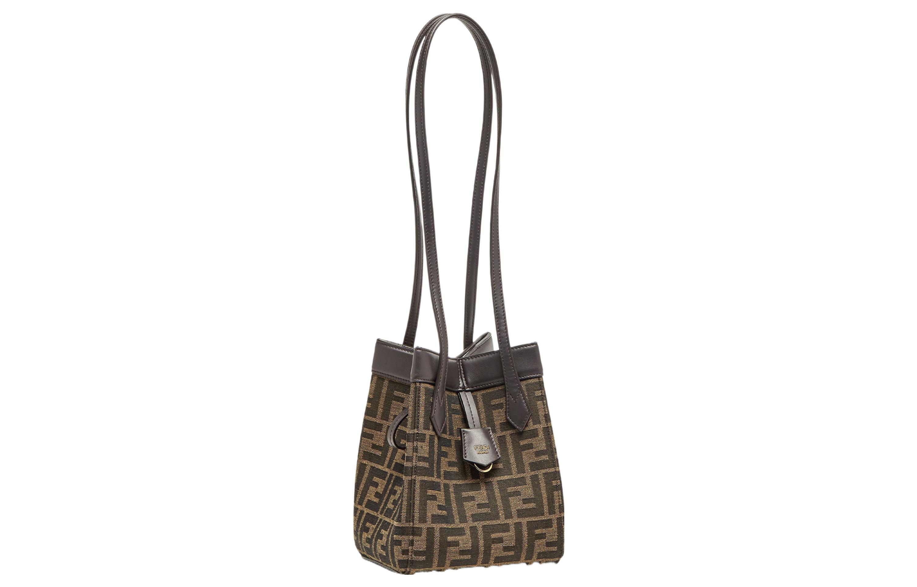 FENDI Хлопковая мини-сумка через плечо с телячьей кожей женская коричневая — фото 3