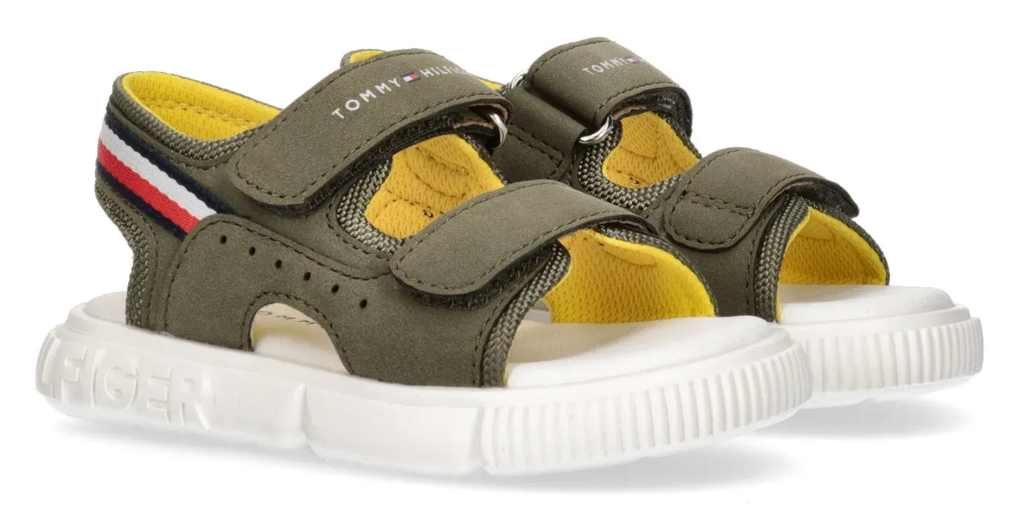 

Сандалии Tommy Hilfiger "STRIPES VELCRO", летняя обувь, туфли на липучке, сандалии, на 2-х застежках-липучках, хаки