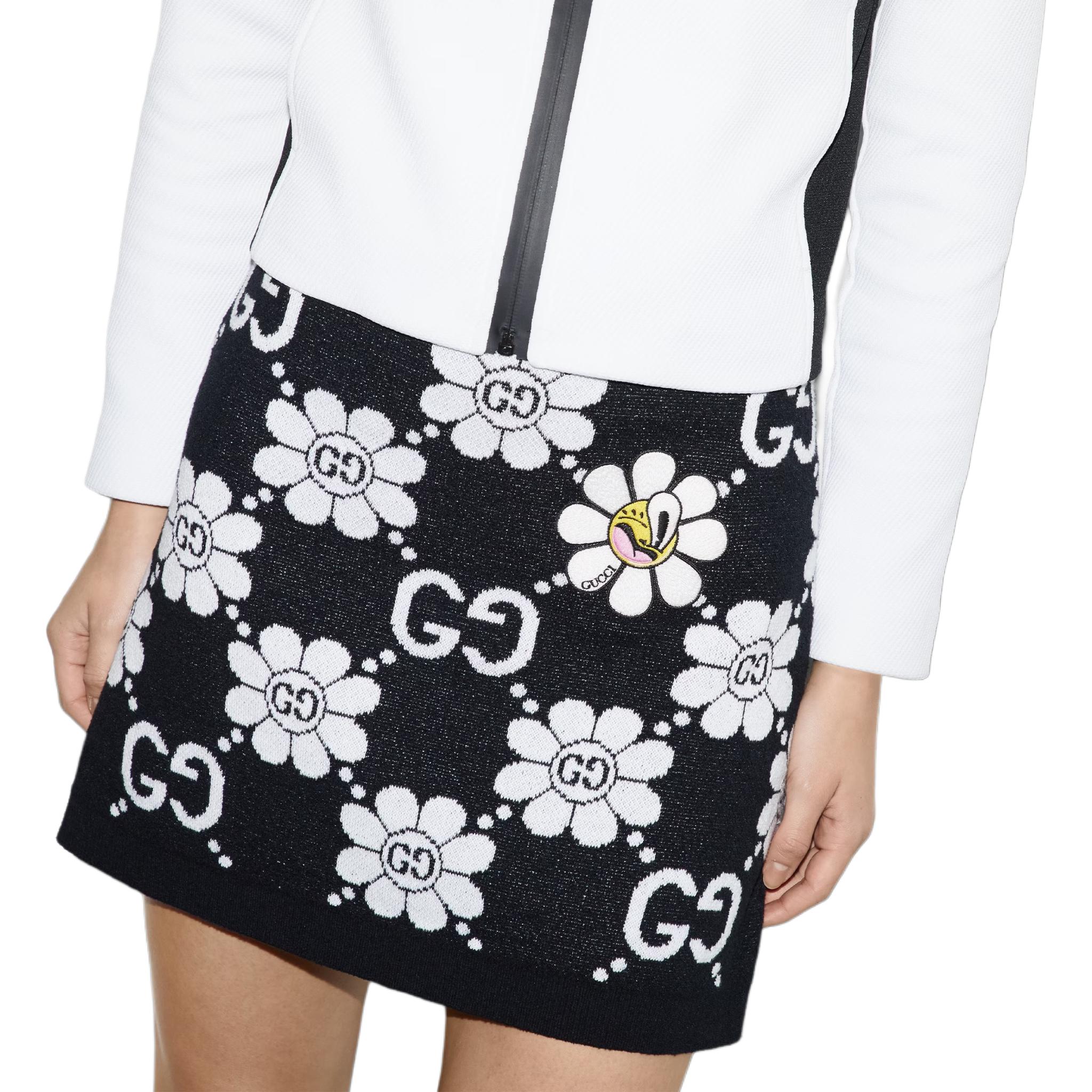 Юбка (WMNS) Gucci GG Flower Cotton Jacquard Skirt 'Black White' — фото 4