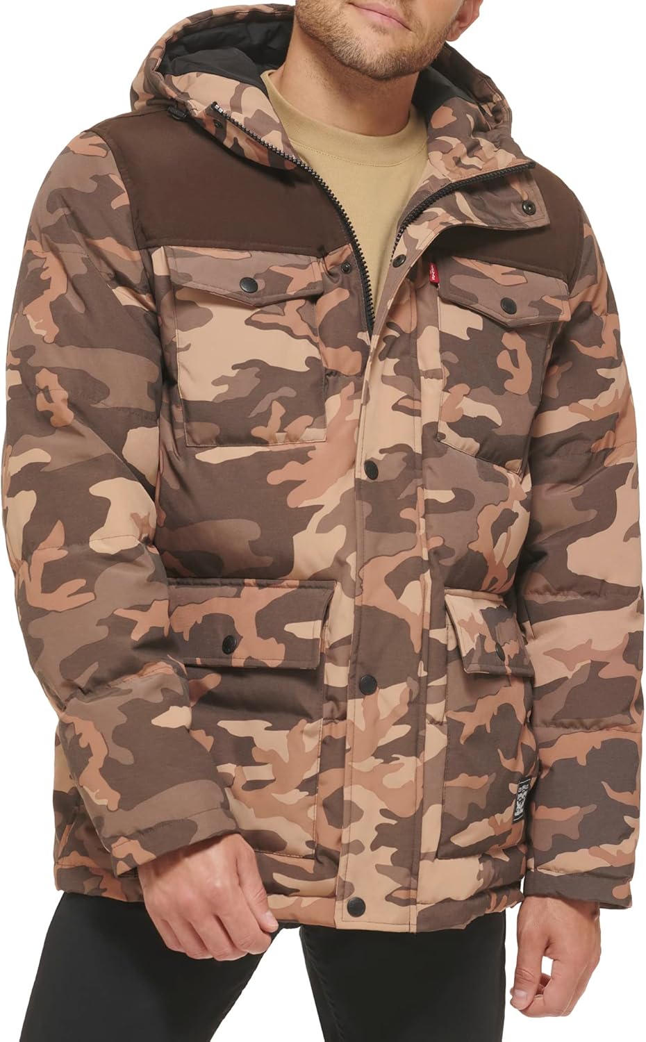 

Стеганая парка Levi's для мужчин Arctic Cloth, Khaki Camo Colorblock