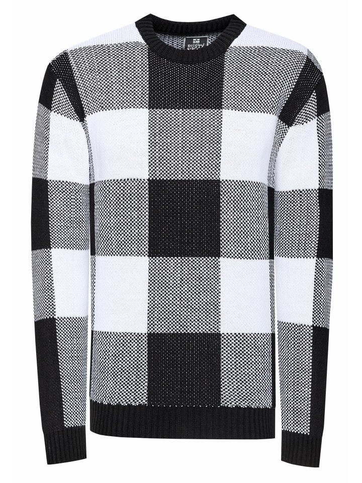 

Плотный клетчатый контрастный свитер крупной вязки в черно-белой гамме Rusty Neal