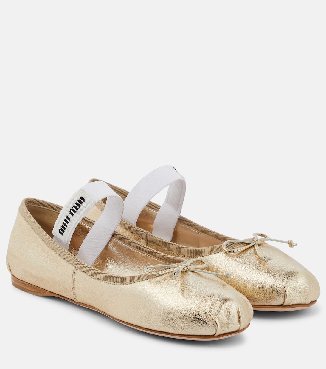 Кожаные балетки с логотипом Miu Miu, Pirite